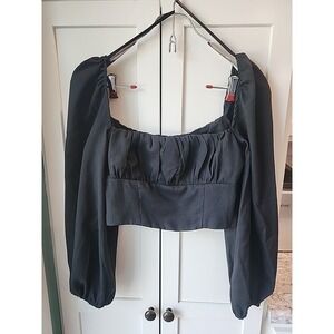Princess Polly Blouse Black‎ Balloon Long Sleeve Crop Top Sz 6 Ariah Top Shirt
